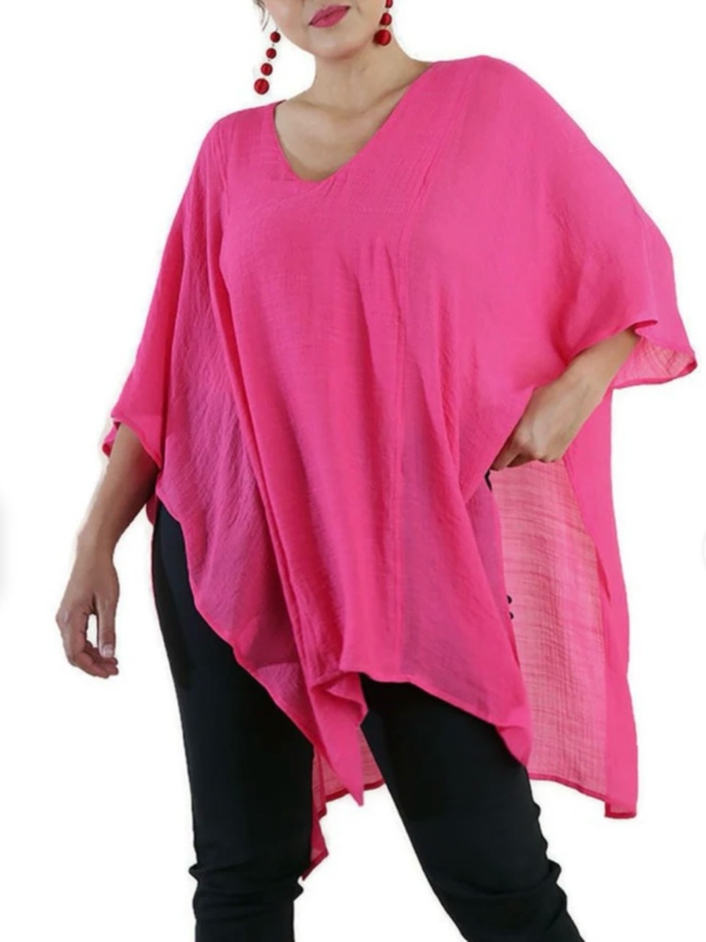 Umgee Fuchsia V-Neck Kaftan Tunic Top